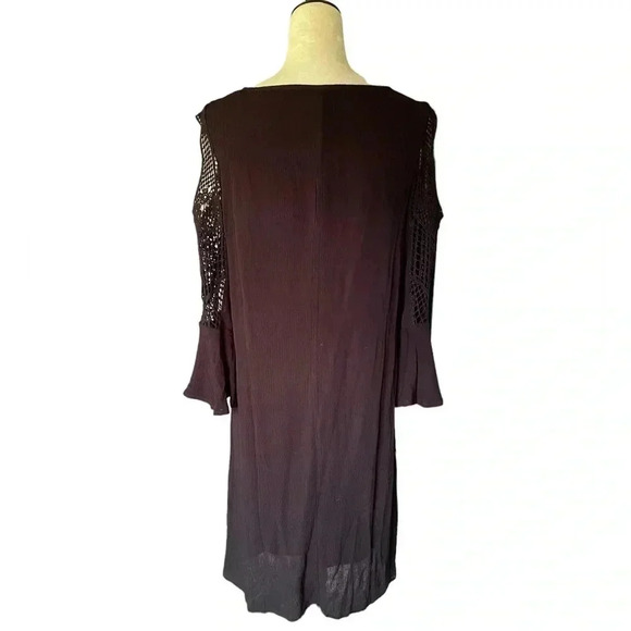 Nina Leonard Women’s Crochet Cold Shoulder Ruffle‎ 3/4 Sleeves Swing Dress Sz L - Picture 3 of 6